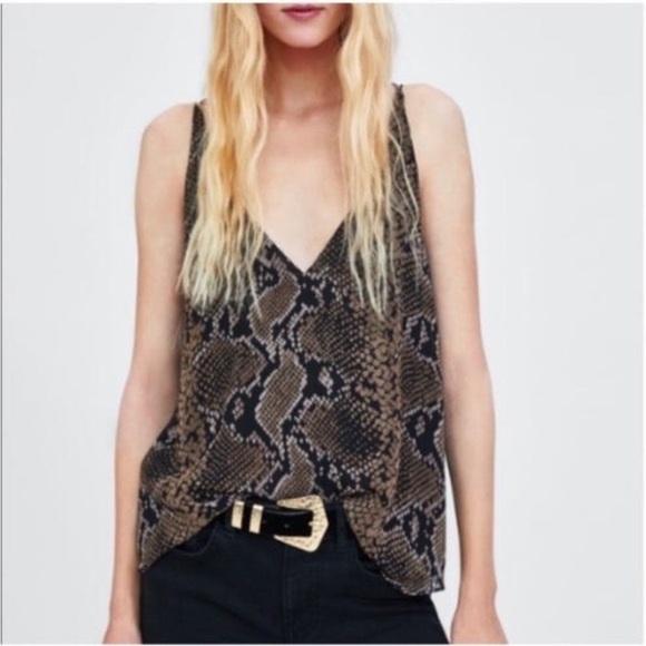 Zara Snake Animal  Print Cami in Brown Size Small NWT - Picture 1 of 10